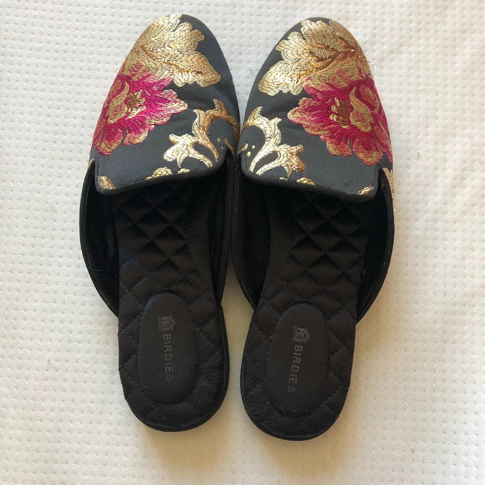 BIRDIES Phoebe mules in jacquard floral brocade